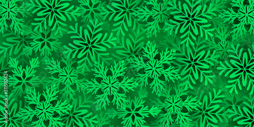 Green background with large green snowflakes. Vector