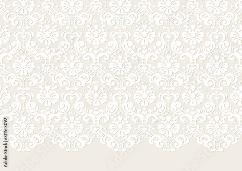 小さいハートを散りばめた、ダマスク織パターン背景 photo