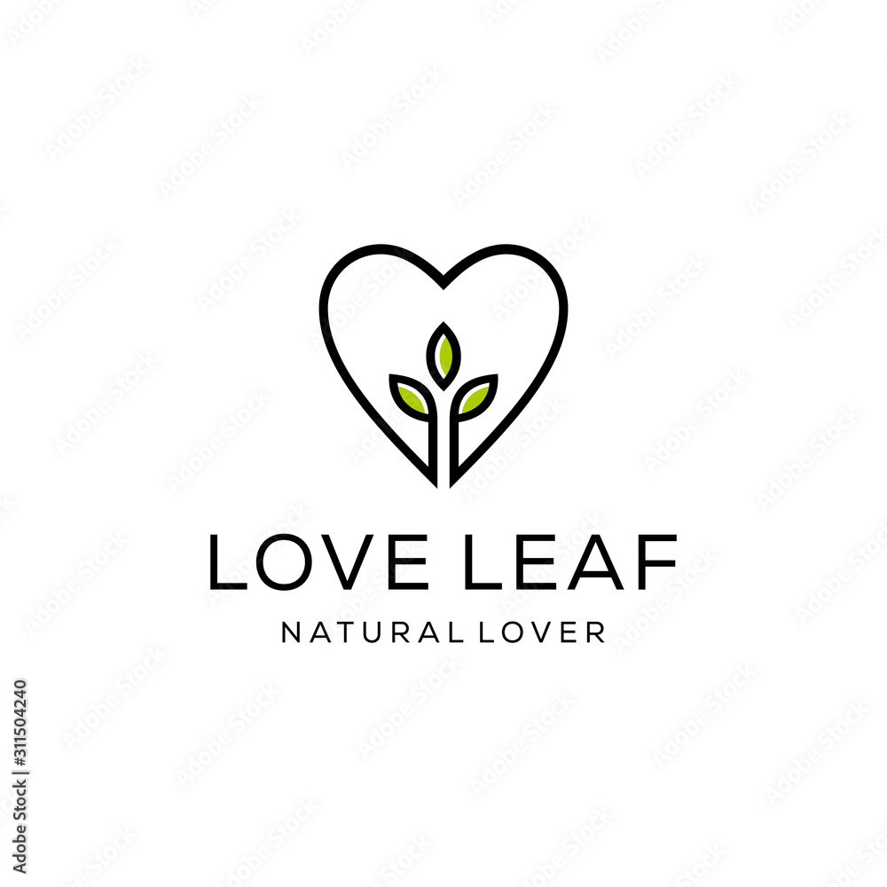 Illustration of abstract tree in the shape of a heart sign with lush leaves.