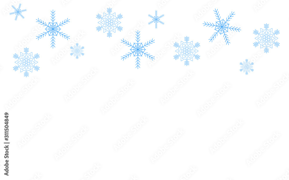 Snowflakes blue falling pattern. Vector overlay template. Christmas design elements. Objects on an isolated light background. Snowflakes blue falling pattern. Vector overlay template. Christmas design elements. Objects on an isolated light background.