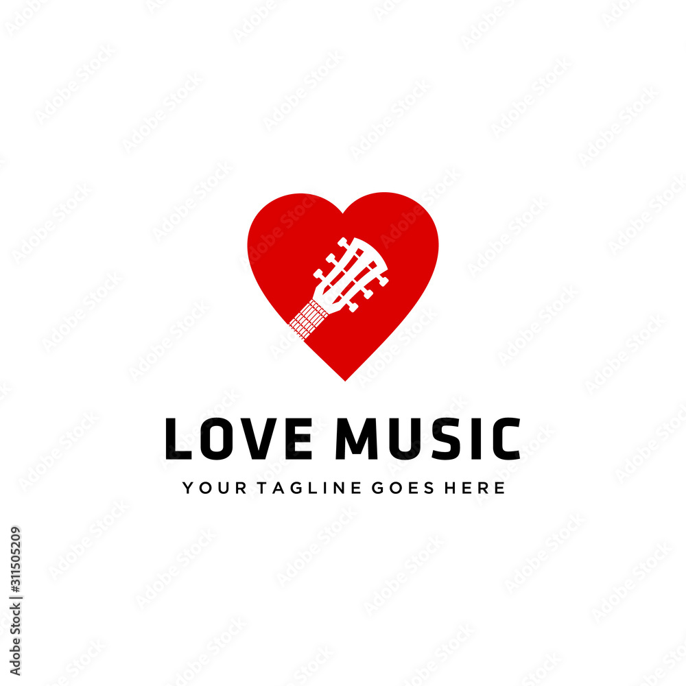 Love sign with guitar logo design illustration