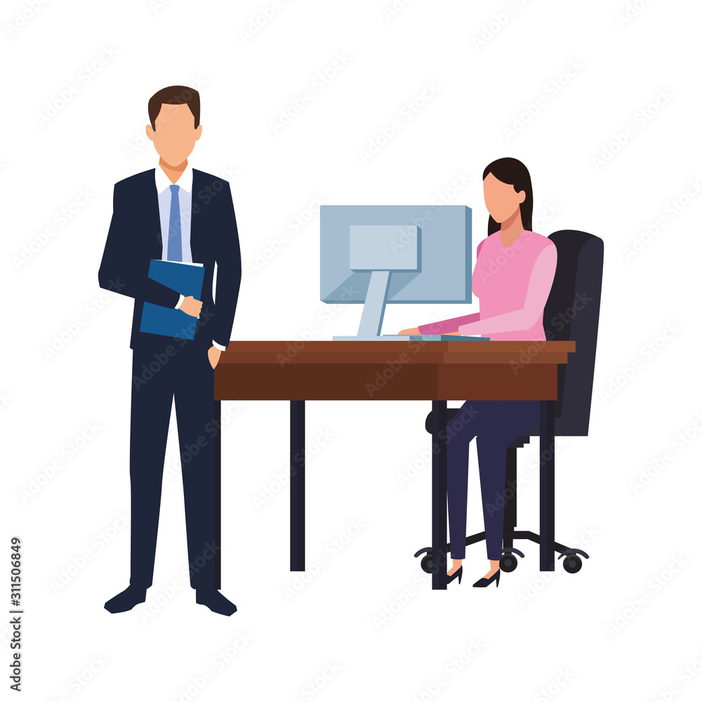 businessman and businesswoman sitting on office chair businessman and businesswoman sitting on office chair