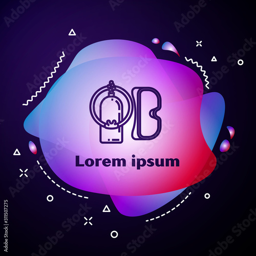 Purple line Diving mask and aqualung icon isolated on dark blue background. Oxygen tank for diver. Extreme sport. Sport equipment. Abstract banner with liquid shapes. Vector Illustration