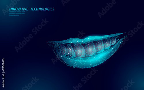 3D invisible orthodontic braces. Wonam smile tooth trainer. Dental theatment heath care medical banner. Low poly design dentist correction fix vector illustration