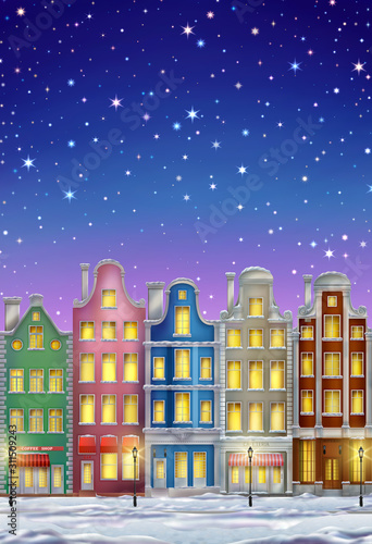 Canvas Print Winter Town at Night