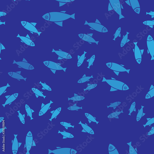 Blue Fish icon isolated seamless pattern on blue background.  Vector Illustration