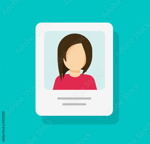 Personal profile document with photo id or my account vector icon isolated, flat cartoon paper card with person details or information data, idea of customer or client info, resume note modern image