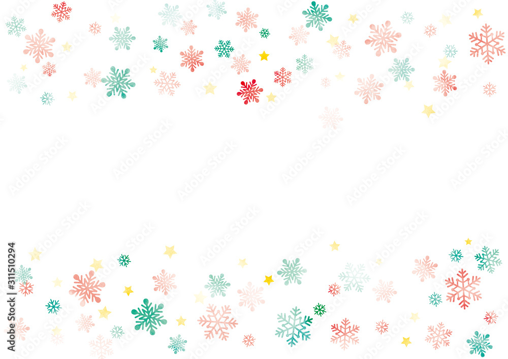 雪のフレーム　水彩　クリスマスカラー