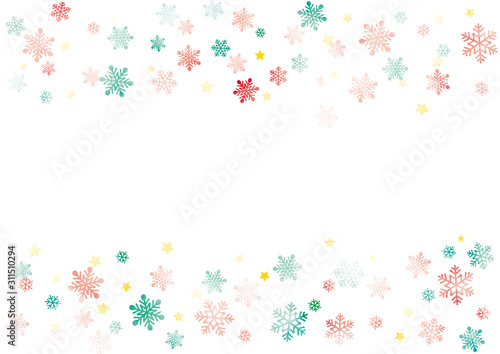 雪のフレーム　水彩　クリスマスカラー