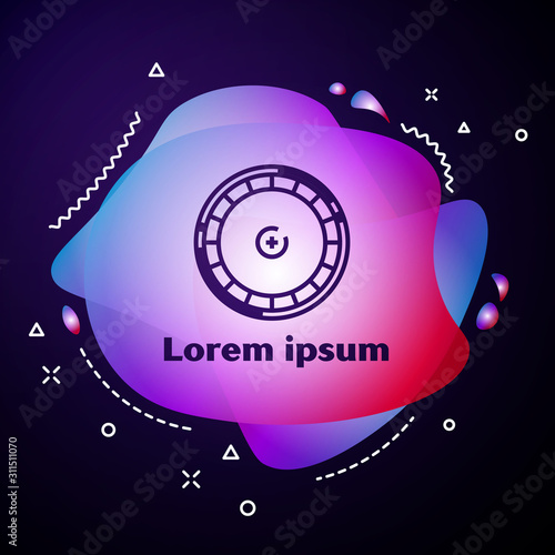 Purple line Casino roulette wheel icon isolated on dark blue background. Abstract banner with liquid shapes. Vector Illustration