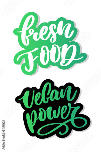 Fresh Vegan food lettering calligraphy Rubber Stamp green