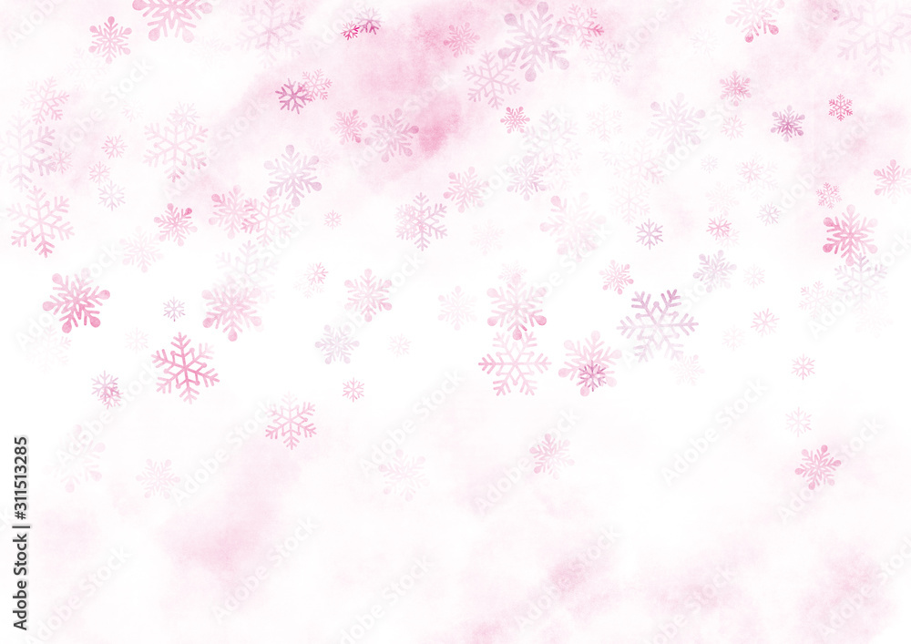 雪の背景　水彩　ピンク