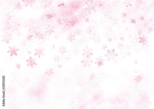 雪の背景　水彩　ピンク © メガネ