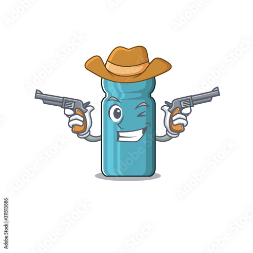 Water bottle Scroll mascot performed as a Cowboy with guns