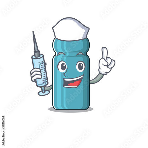 Hospitable Cute Nurse water bottle Scroll cartoon style holding syringe