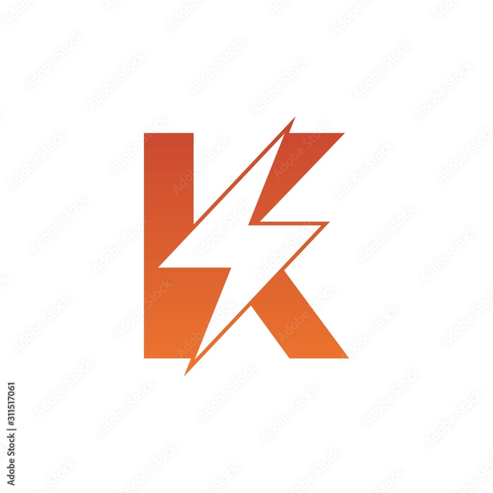 Letter K thunder power shape logo icon. Electrical Icon logo concept. Letter K thunder power shape logo icon. Electrical Icon logo concept.