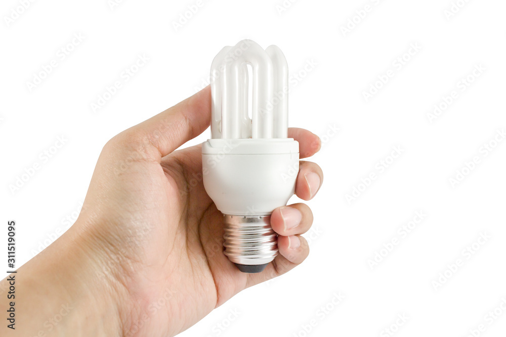 Hand holding light bulb on isolated white background. Hand holding light bulb on isolated white background.