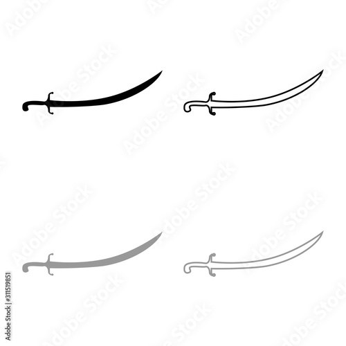 Turkish saber Scimitar Sabre of arabian persian Curved sword icon outline set black grey color vector illustration flat style image