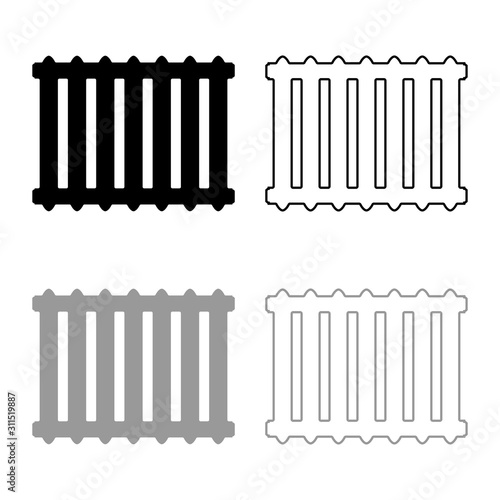 Cast iron battery Heating radiator icon outline set black grey color vector illustration flat style image