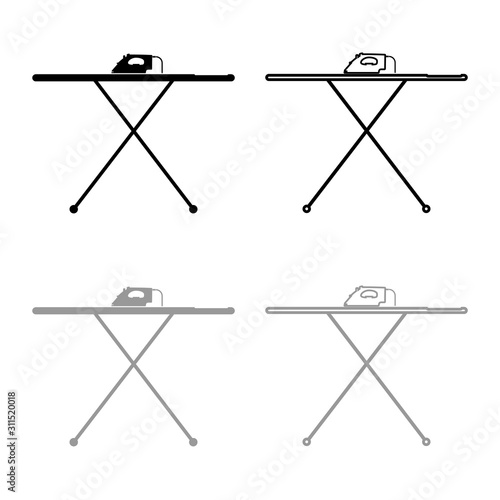 Ironing board with iron icon outline set black grey color vector illustration flat style image