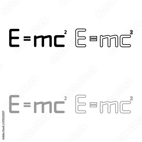 E mc squared Energy formula physical law sign e equal mc 2 Education concept Theory of relativity icon outline set black grey color vector illustration flat style image