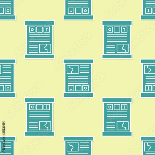 Green Game guide icon isolated seamless pattern on yellow background. User manual, instruction, guidebook, handbook.  Vector Illustration