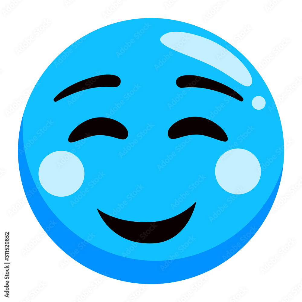 Smiling emoji in blue color, glossy photozone accessory, round ...