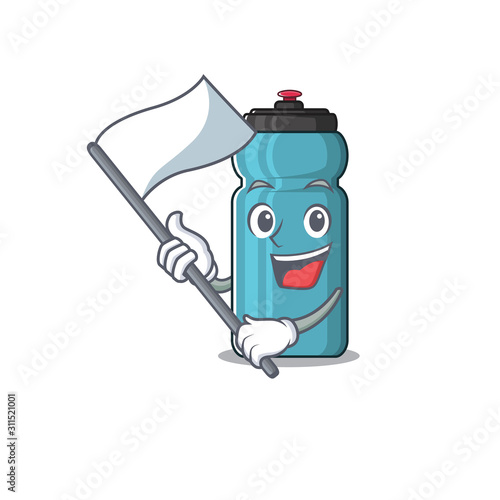 cute water bottle Scroll cartoon character style with standing flag