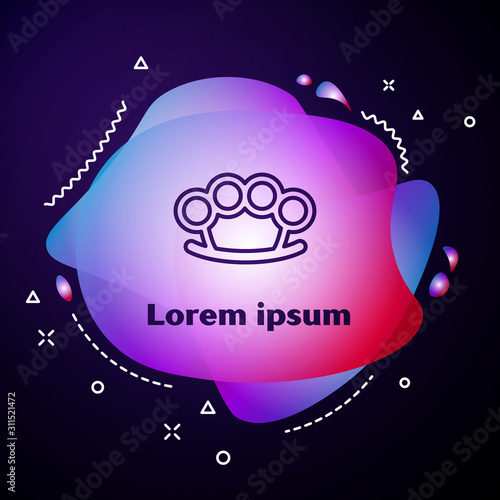 Purple line Brass knuckles icon isolated on blue background. Abstract banner with liquid shapes. Vector Illustration