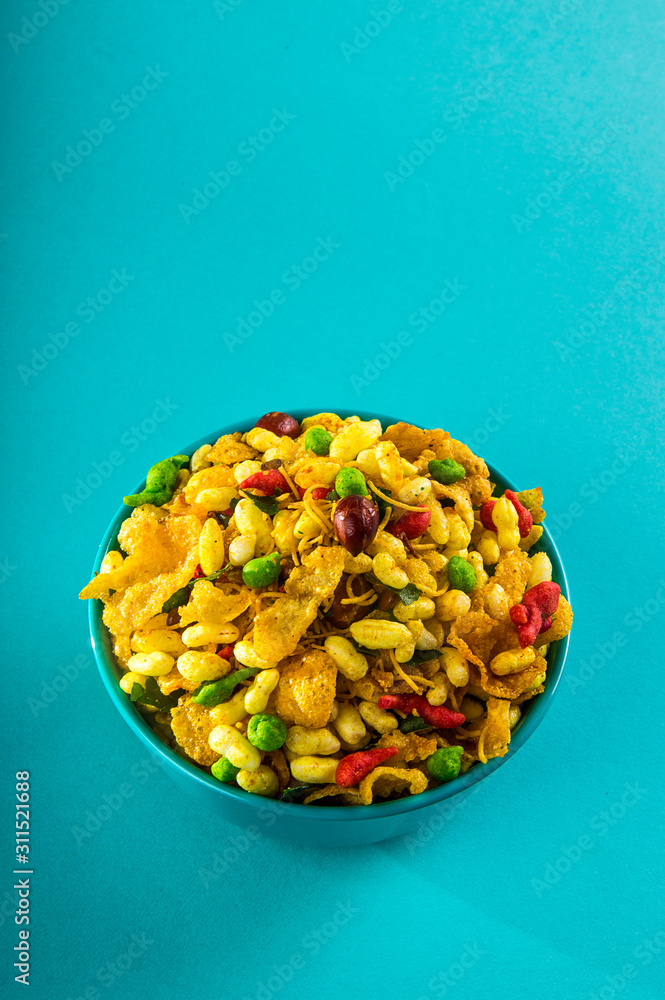 Indian Snacks Traditional Indian deep fried salty dish called chivda