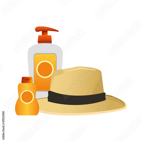 hat and sun bronzer bottle icon