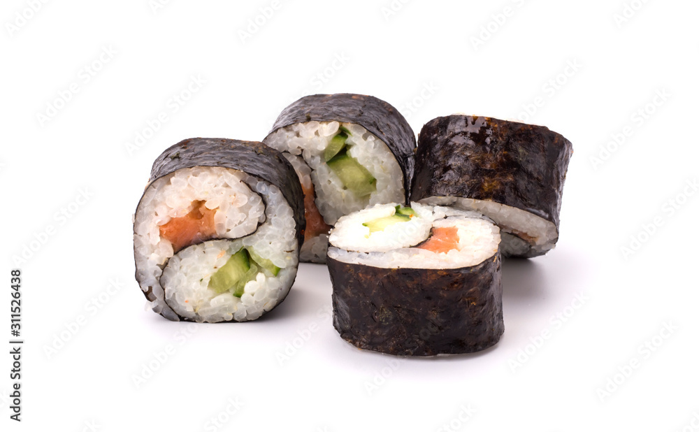 four Yin Yang Maki sushi isolated on white background four Yin Yang Maki sushi isolated on white background