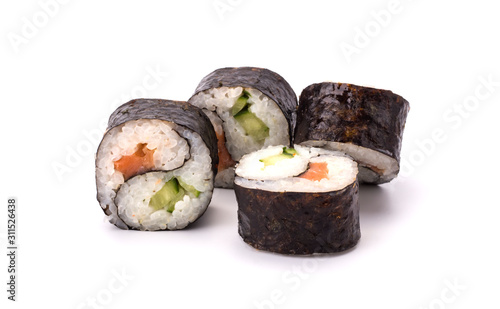 four Yin Yang Maki sushi isolated on white background