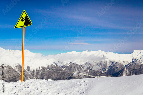 height snowy mountains ski resort sign q