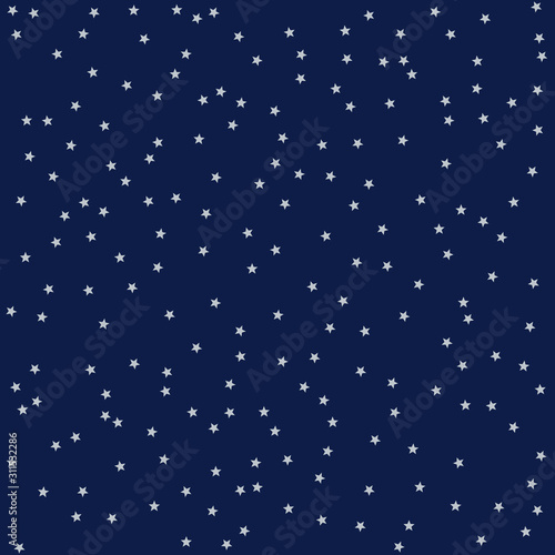 Blue background with silver stars, starry night sky, holiday background, vector illustration