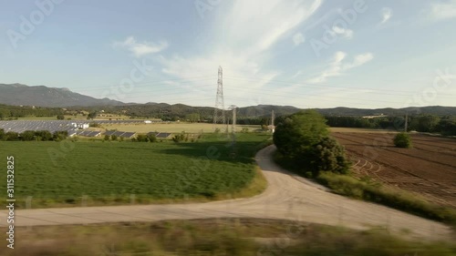 Spanish solar power plant. Solar panels seen from the high speed train