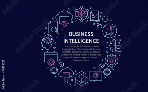 Business intelligence circle template with line icons. Vector illustrations.
