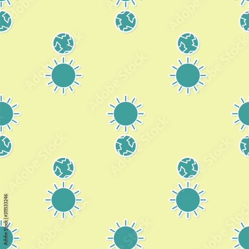 Green Solstice icon isolated seamless pattern on yellow background.  Vector Illustration