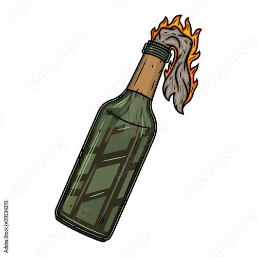 Molotov cocktail isolated on white background. Vector illustration.