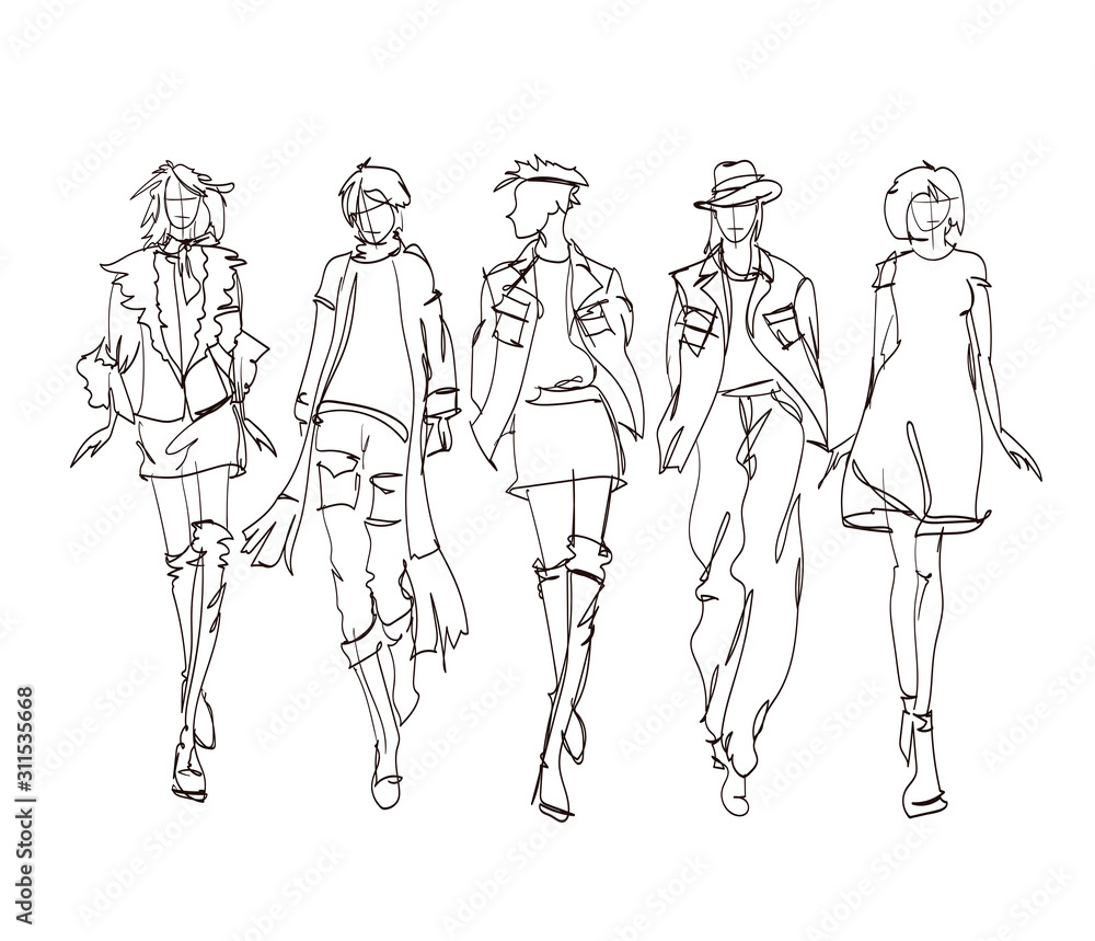 Beautiful young women. Hand drawn stylish woman portrait. Fashion lady. Winter outfit. Sketch. Fashion model posing in coat. Hand drawn fashion woman. Beautiful young women. Hand drawn stylish woman portrait. Fashion lady. Winter outfit. Sketch. Fashion model posing in coat. Hand drawn fashion woman.