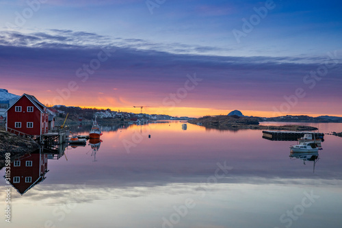 Sunsrise in Salhus marina, Nordland county