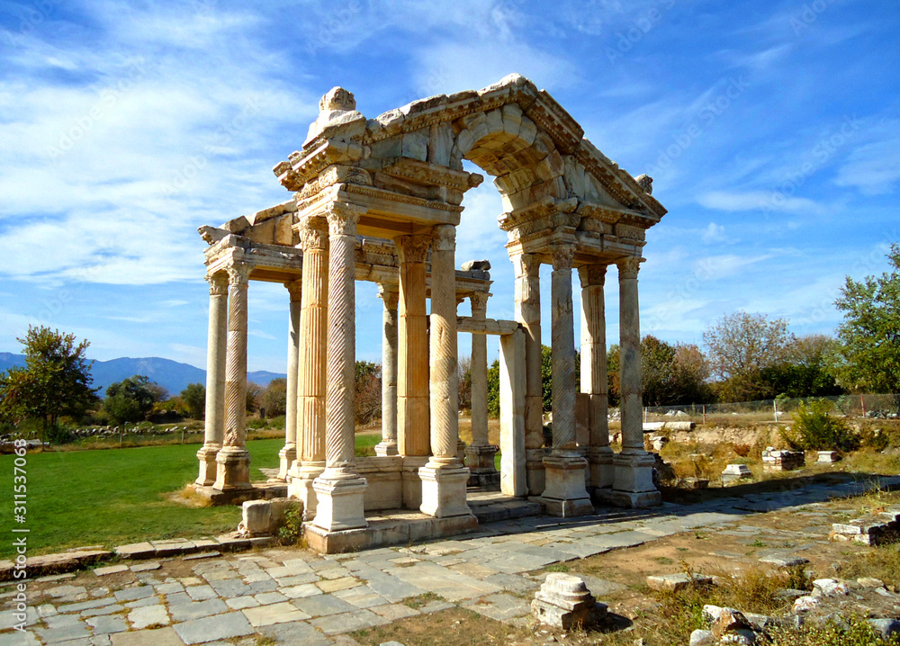 Aphrodisias ancient city in Aydin, Tetrapylon, city gate