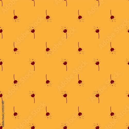 Red Flower producing pollen in atmosphere icon isolated seamless pattern on brown background.  Vector Illustration