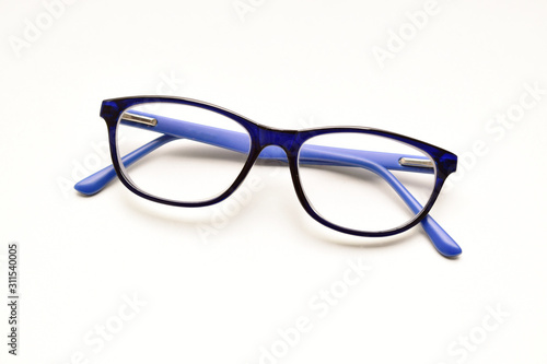 black and blue spectacle isolated on white background, eyewear for better vision