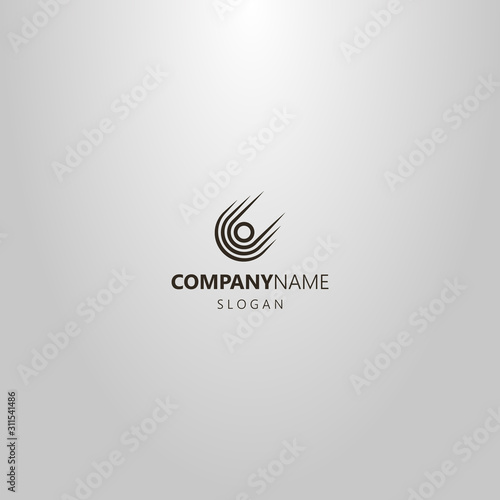 black and white simple vector line art logo of a falling comet