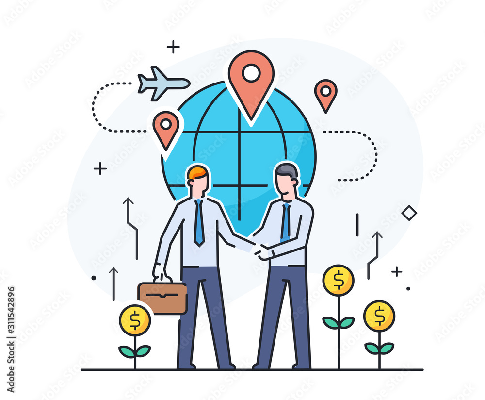 Businessmen shake hands with each other. Virtual communication smartphone. Cooperation interaction. Success, Cooperation. line icon illustration Businessmen shake hands with each other. Virtual communication smartphone. Cooperation interaction. Success, Cooperation. line icon illustration
