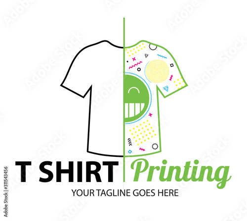Abstract modern colored vector logo template of t-shirt printing. For typography, print, corporate identity, workshop, branding, factory, serigraphy,  isolated on white background,