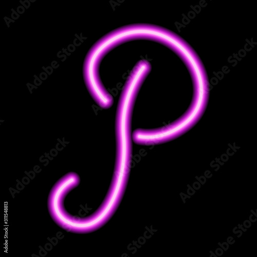 neon pink letter "P" on a black background