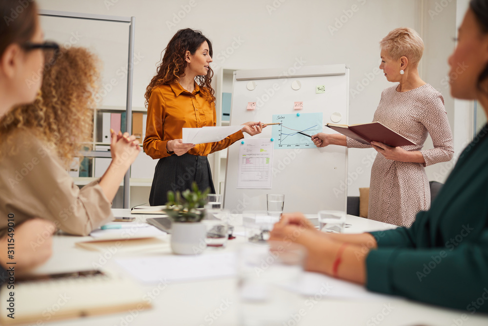 Two beautiful business colleagues working together at meeting making report, horizontal point of view shot Two beautiful business colleagues working together at meeting making report, horizontal point of view shot