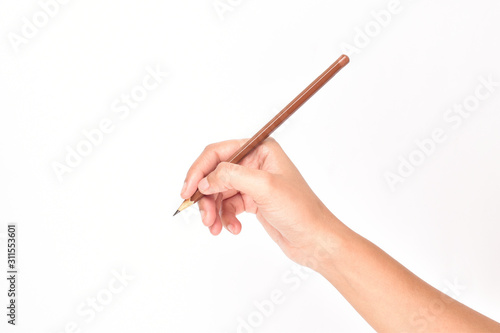 Schilderij op canvas Pencil writing gesture isolated on white background with clipping path, pencil h